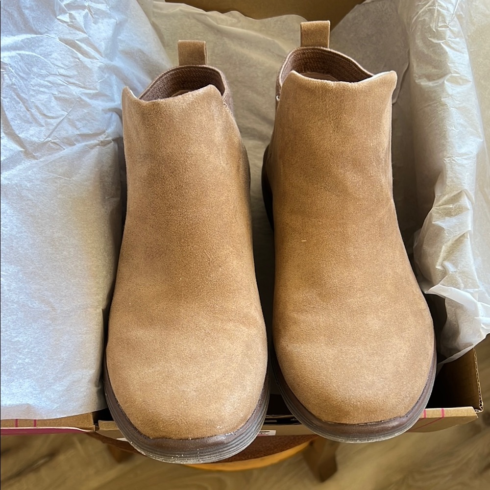 Tan Suede Ankle Booties with Slip-On Design; Ryka; Size 8-1/2